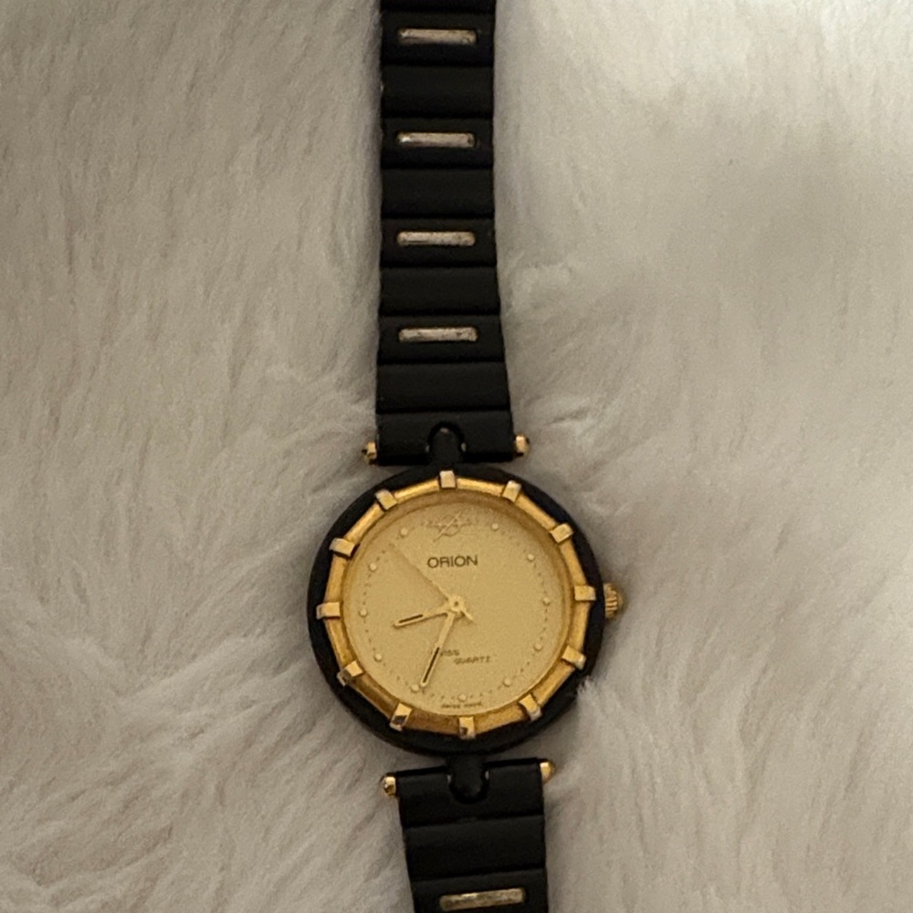 Authentic Orion Women's Watch with Black Strap and Gold Details